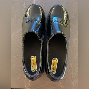 Clarks Slip Resistant Slip-On Clogs Comfort Shoes‎ Patent Leather Black Size 9.5